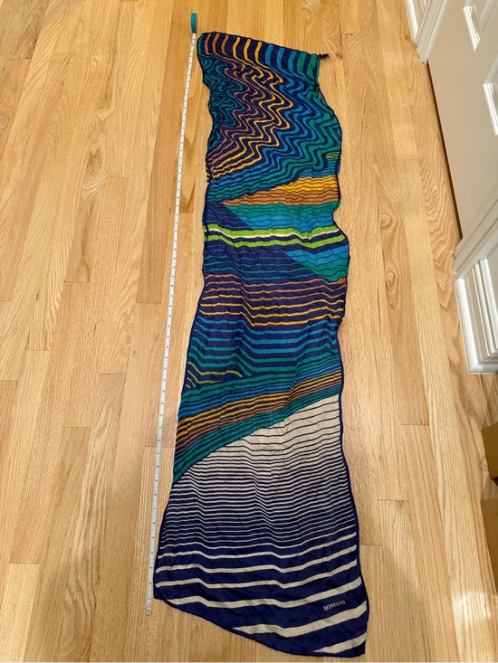 Missoni Accessories - Missoni Silk Striped Multicolor Maxi Scarf - Blue/Green/Navy